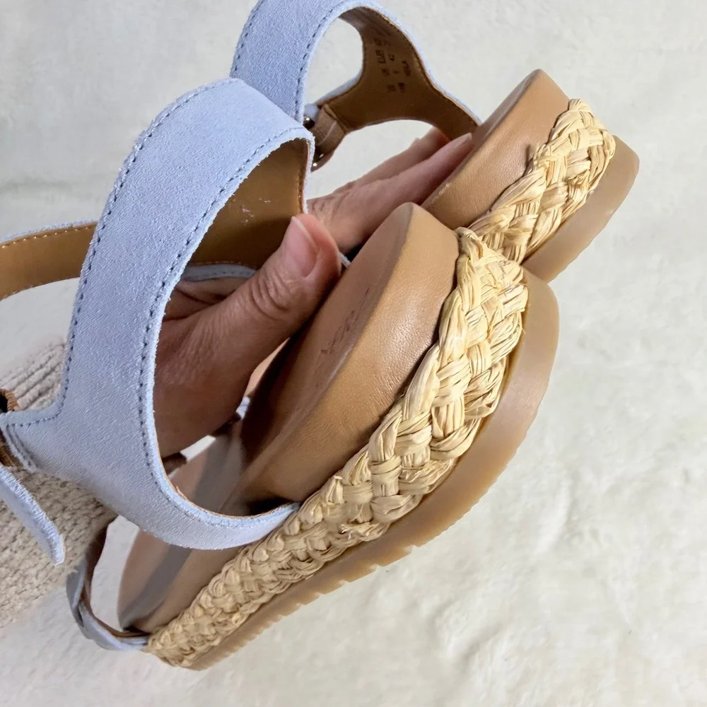 Naturalizer Neila Sandal Womens 11M Blue Leather Braided Espadrille Platform